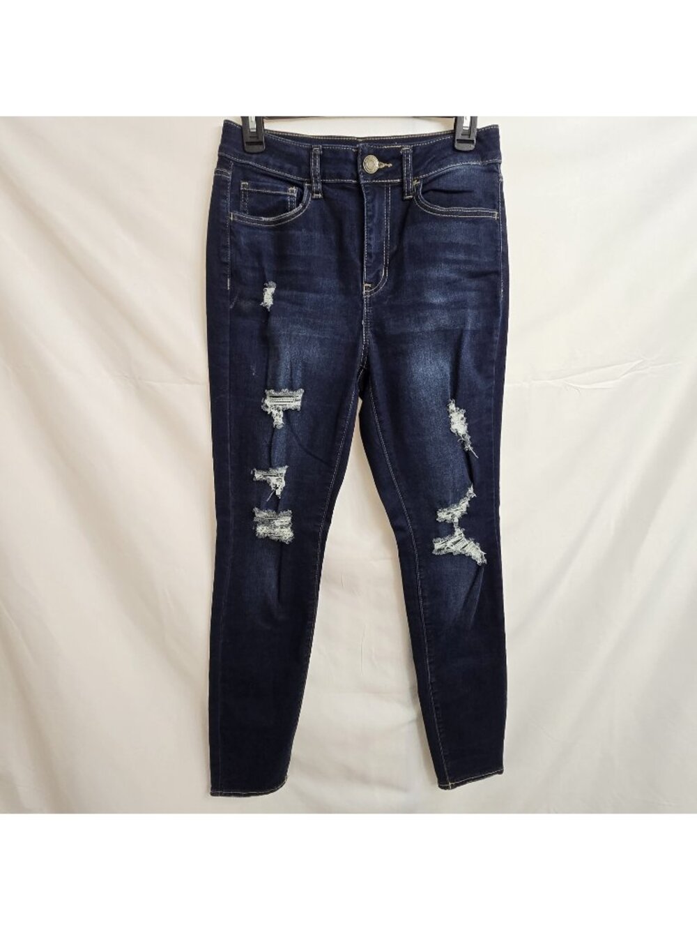 SO Juniors High Rise Distressed Blue Skinny Jeans Size 9/29W Ripped Y2K